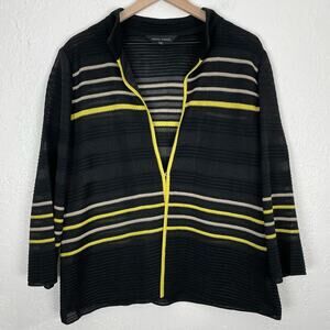 Ming Wang Black Yellow Stripe Single Clasp Cardigan Jacket Size Medium